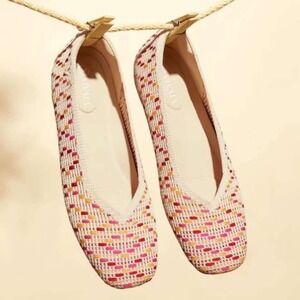 VIVAIA Margot 2.0 Square-Toe V-Cut Flat Shoes Sz 40 US 9 Multi-pink Crochet NEW